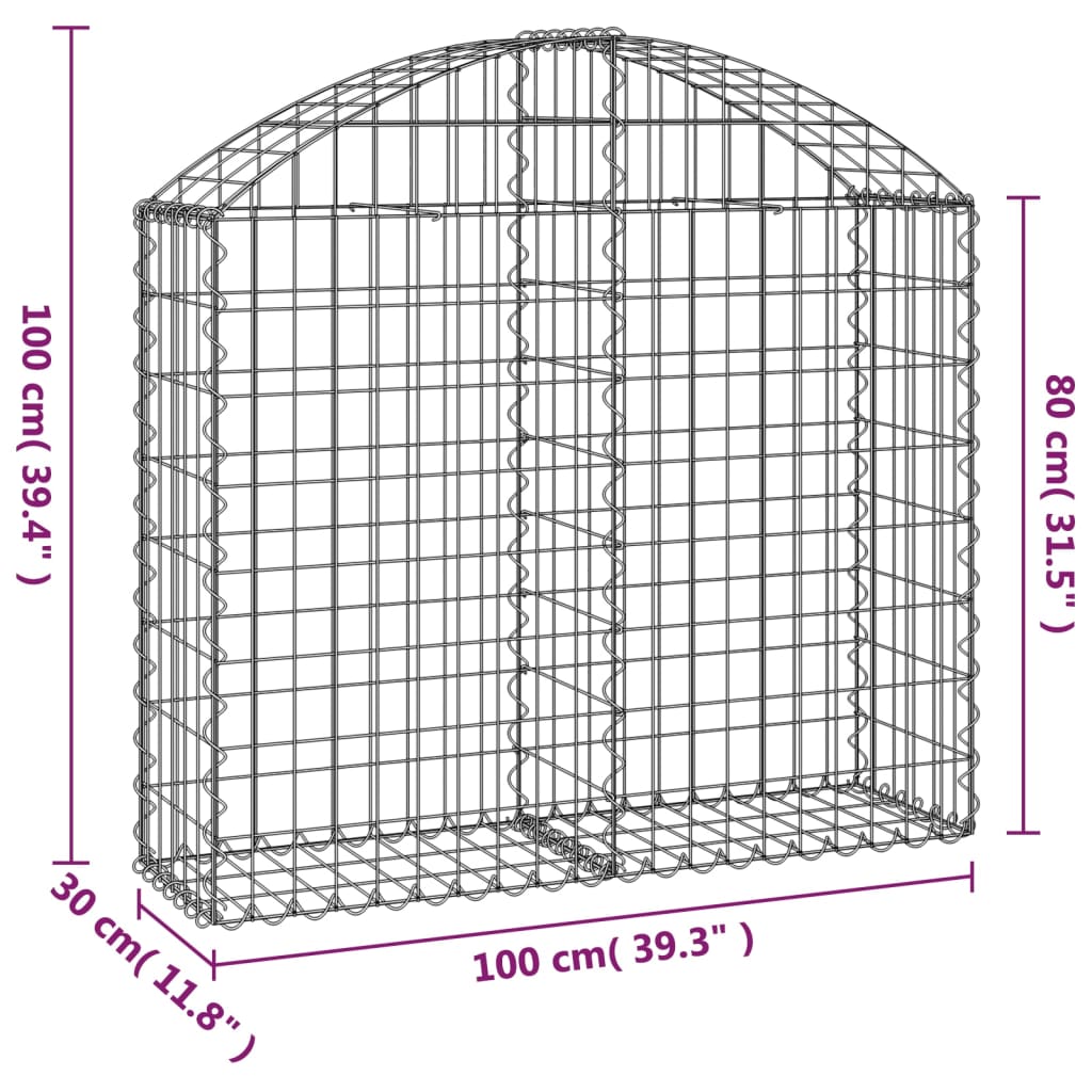 vidaXL Coș gabion arcuit, 100x30x80/100 cm, fier galvanizat