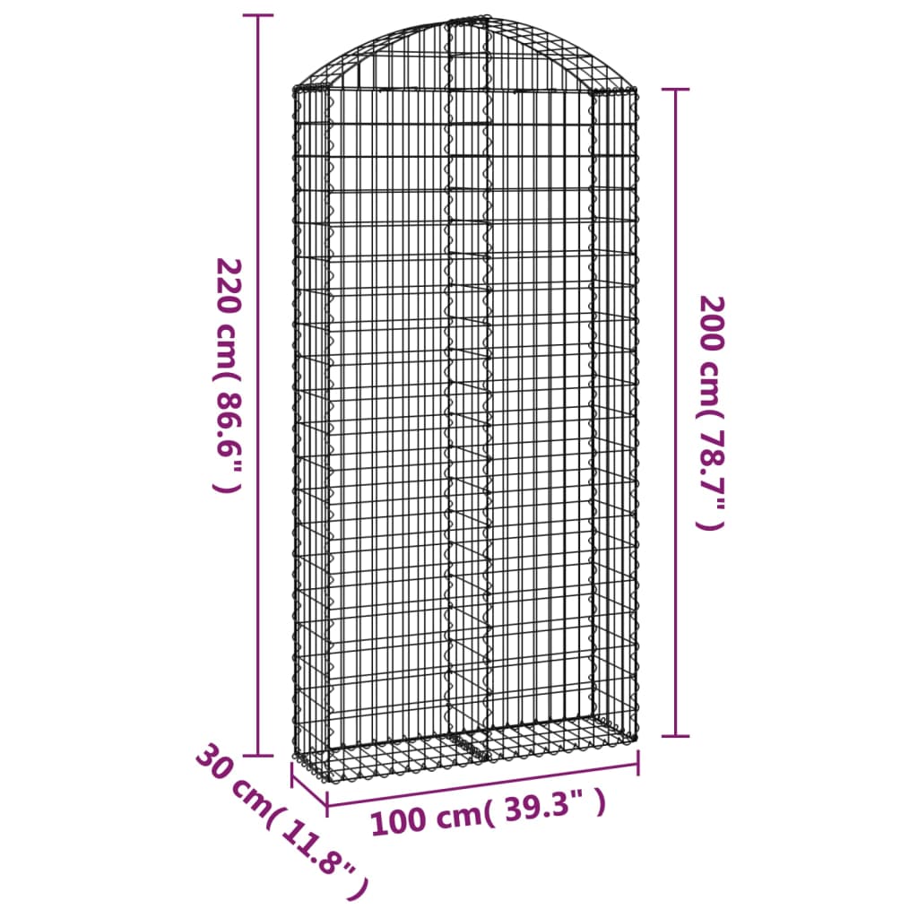 vidaXL Coș gabion arcuit, 100x30x200/220 cm, fier galvanizat