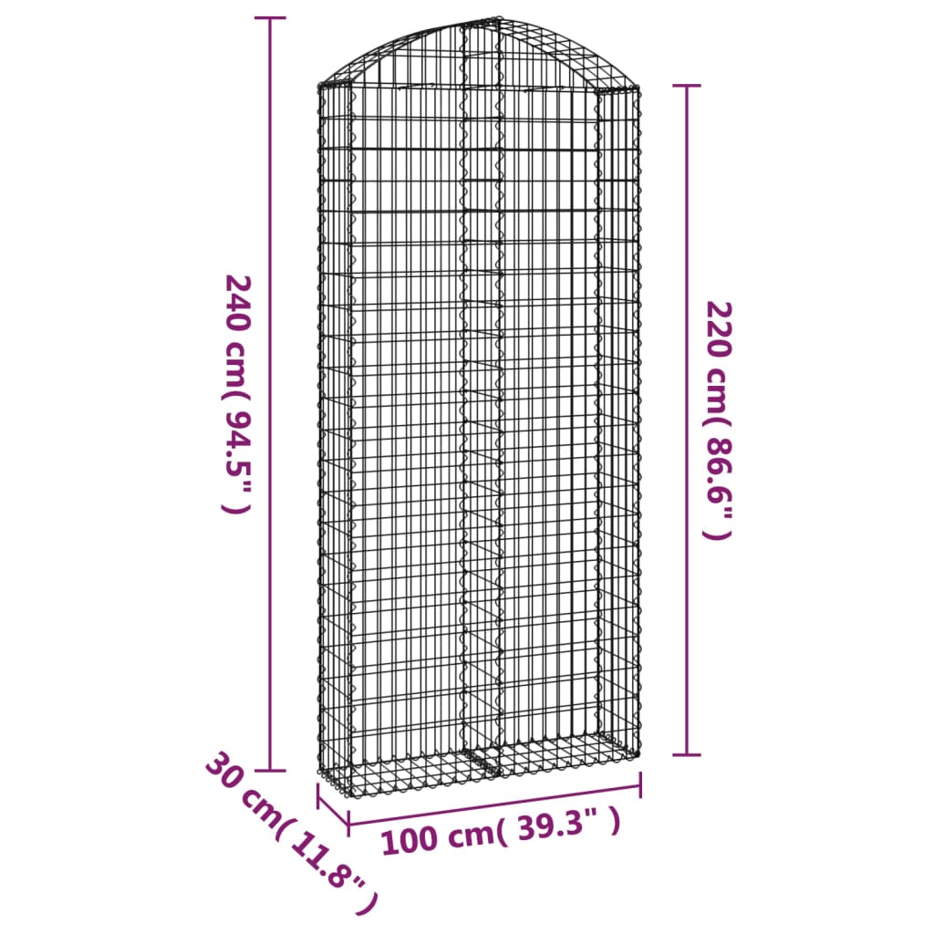 vidaXL Coș gabion arcuit, 100x30x220/240 cm, fier galvanizat