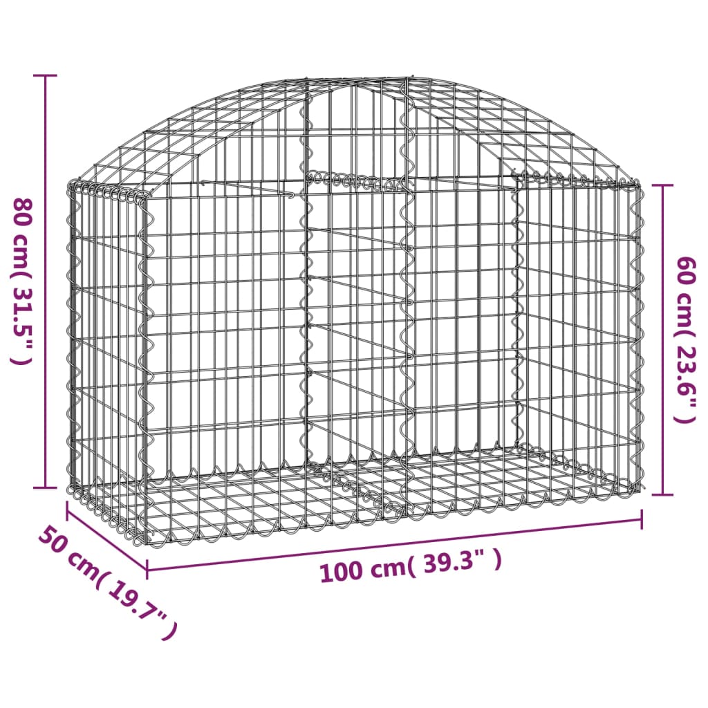 vidaXL Coș gabion arcuit, 100x50x60/80 cm, fier galvanizat