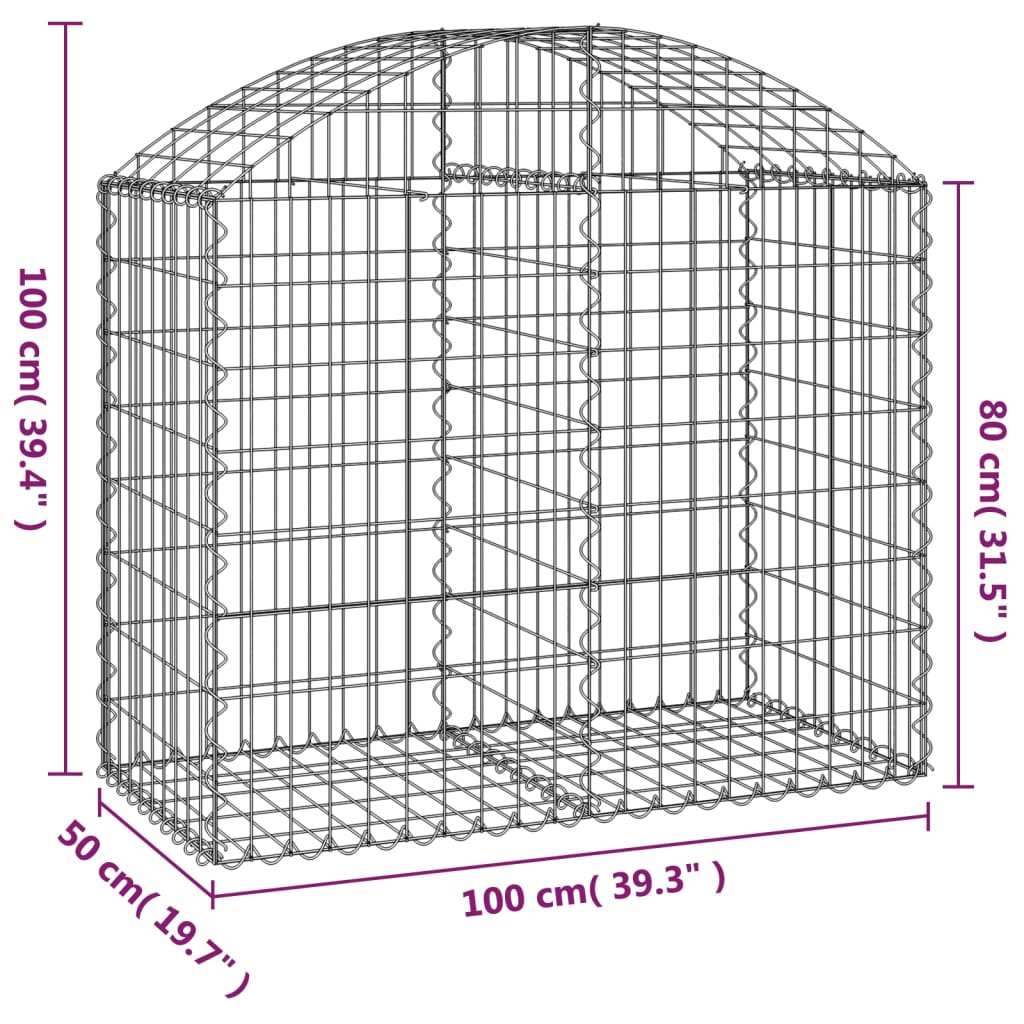 vidaXL Coș gabion arcuit, 100x50x80/100 cm, fier galvanizat