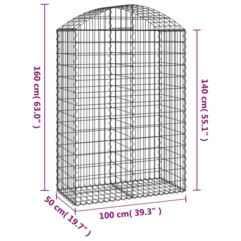 vidaXL Coș gabion arcuit, 100x50x140/160 cm, fier galvanizat