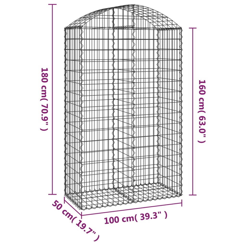 vidaXL Coș gabion arcuit, 100x50x160/180 cm, fier galvanizat