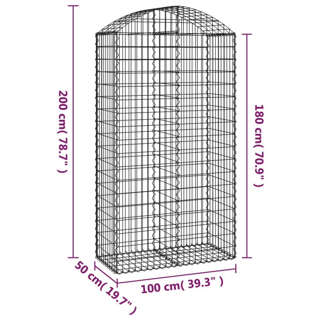 vidaXL Coș gabion arcuit, 100x50x180/200 cm, fier galvanizat