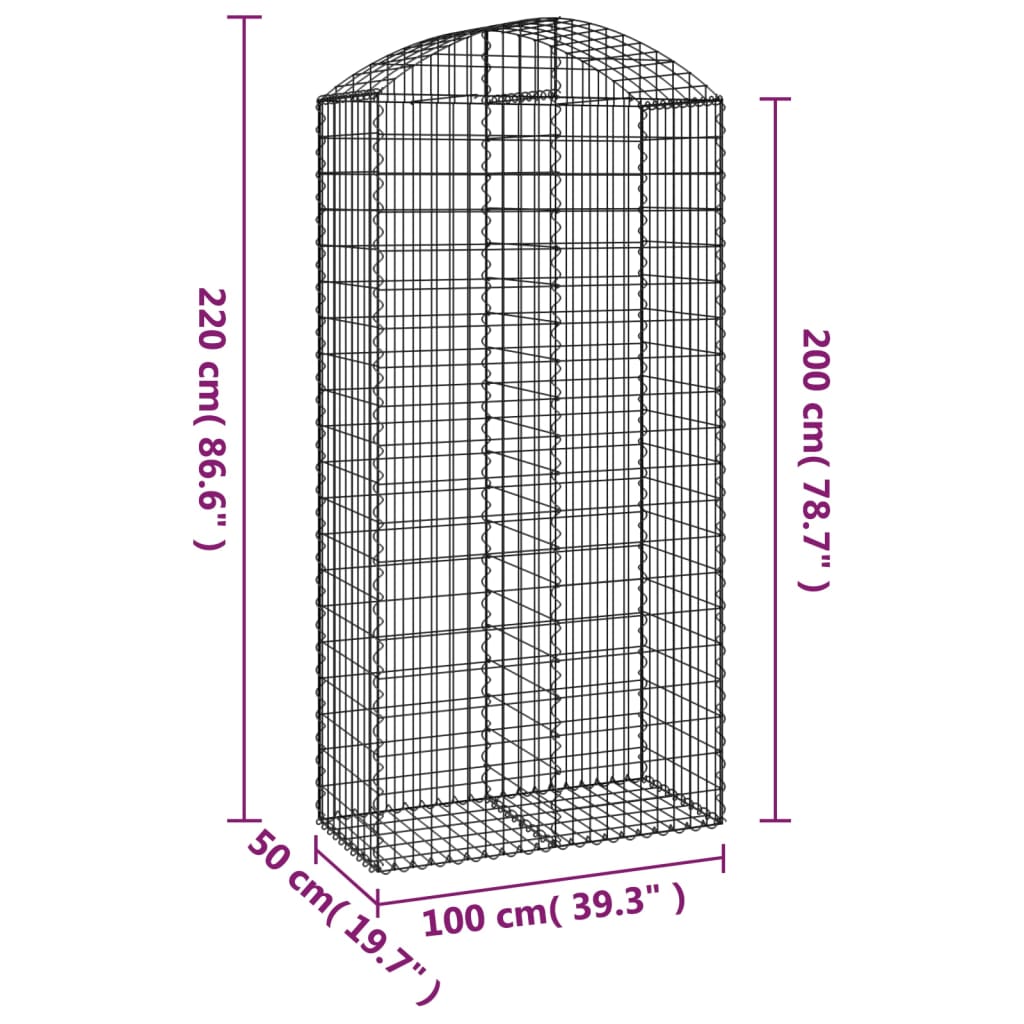 vidaXL Coș gabion arcuit, 100x50x200/220 cm, fier galvanizat vidaXL Coș gabion arcuit, 100x50x200/220 cm, fier galvanizat
