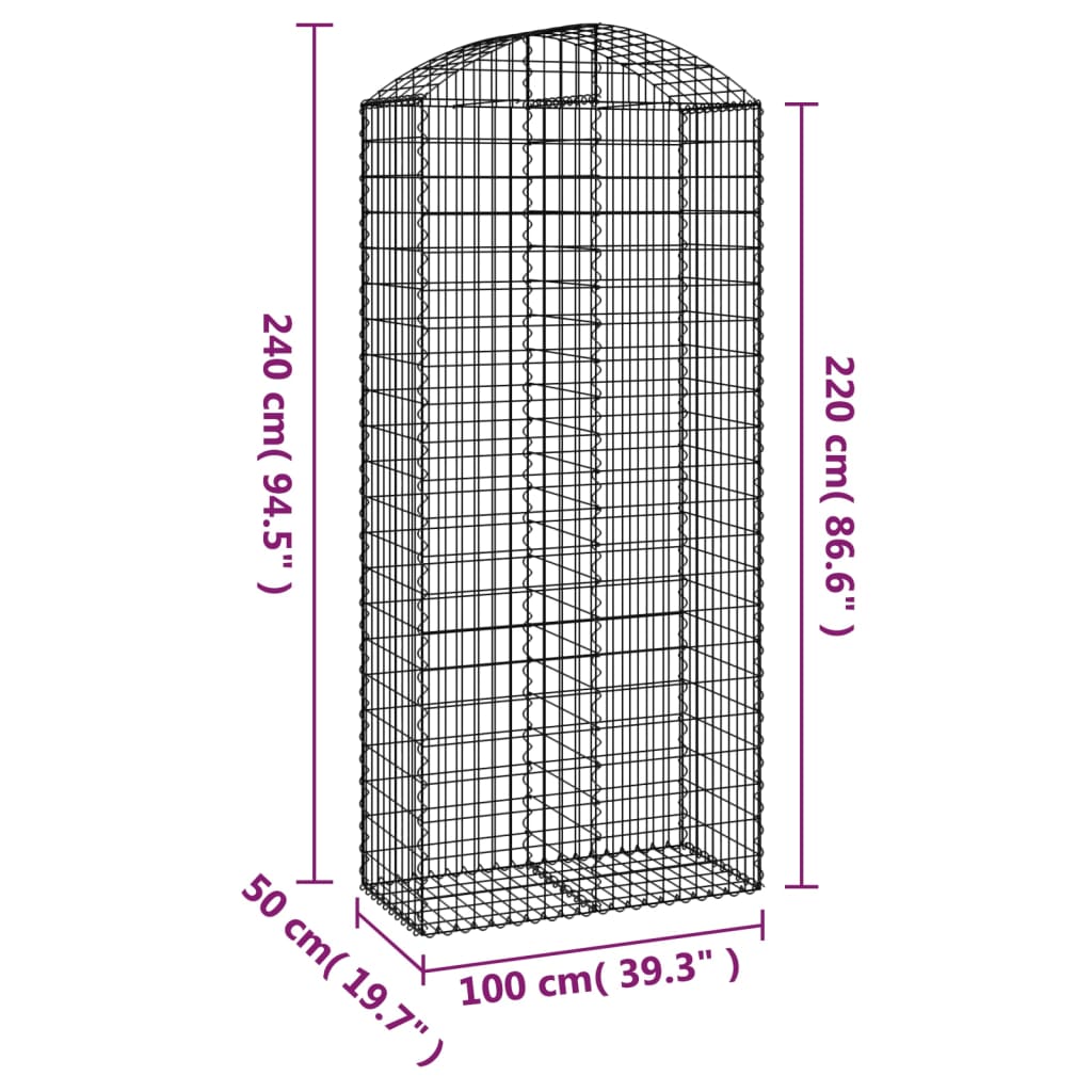 vidaXL Coș gabion arcuit, 100x50x220/240 cm, fier galvanizat
