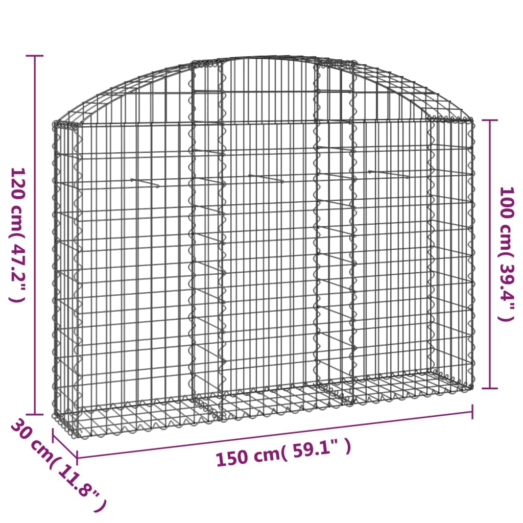 vidaXL Coș gabion arcuit, 150x30x100/120 cm, fier galvanizat