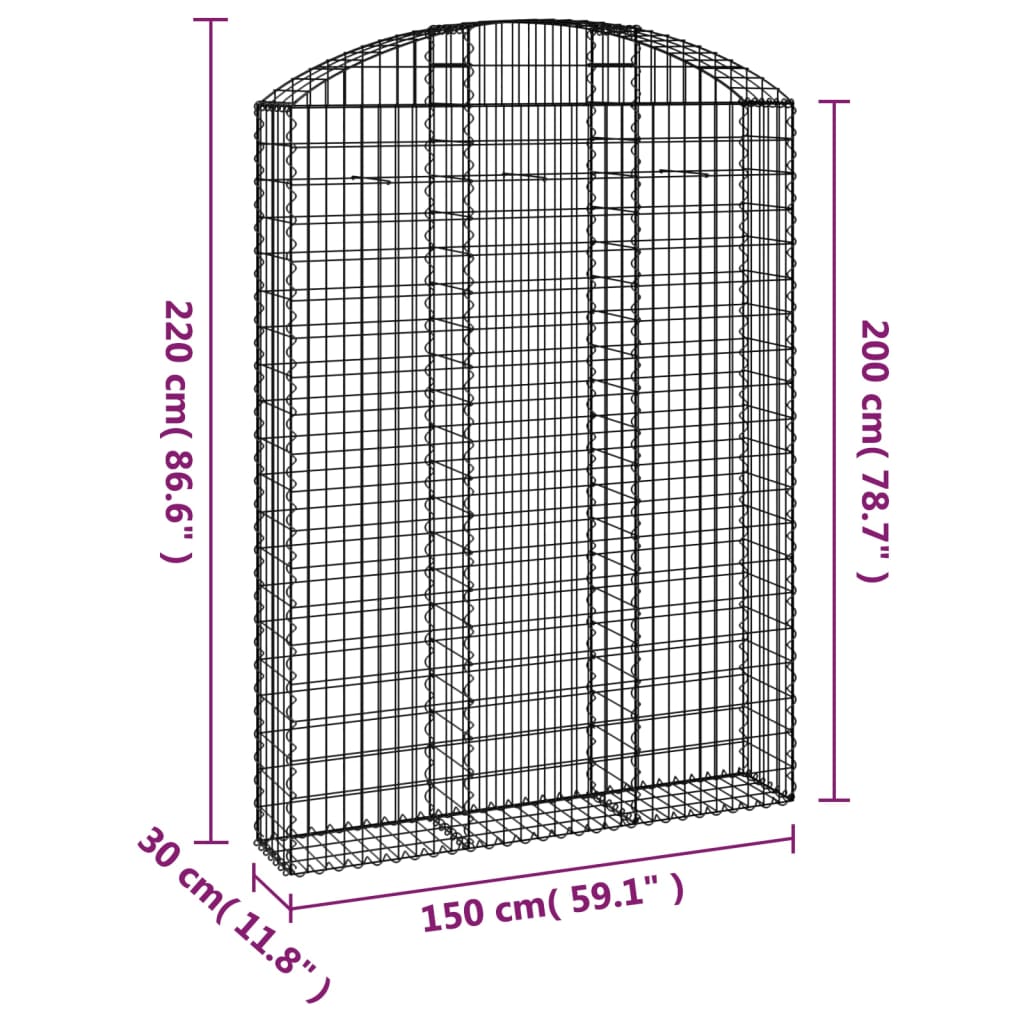 vidaXL Coș gabion arcuit, 150x30x200/220 cm, fier galvanizat