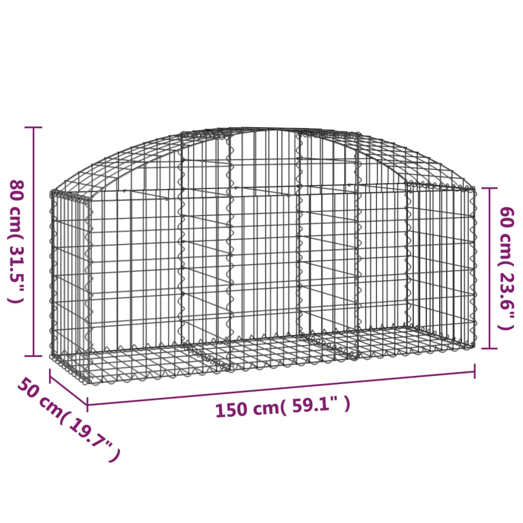 vidaXL Coș gabion arcuit, 150x50x60/80 cm, fier galvanizat vidaXL Coș gabion arcuit, 150x50x60/80 cm, fier galvanizat