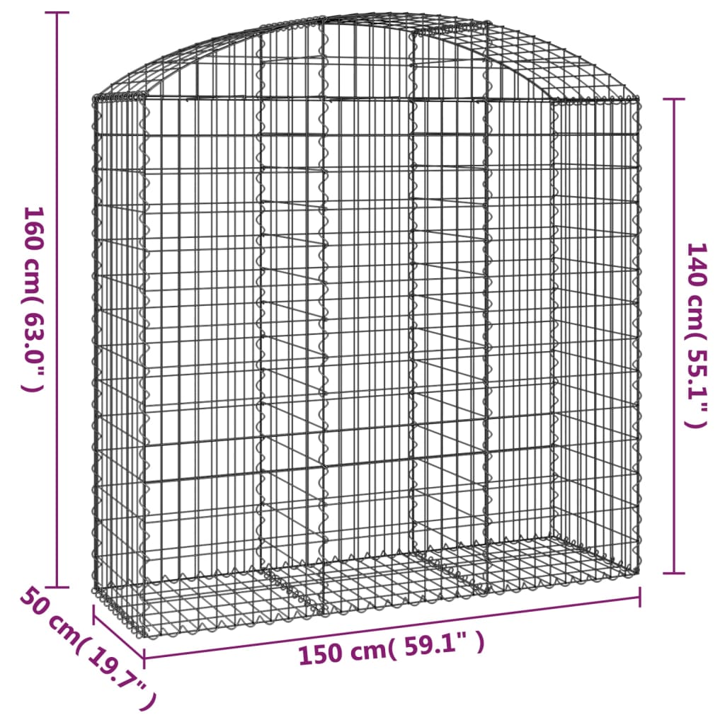 vidaXL Coș gabion arcuit, 150x50x140/160 cm, fier galvanizat