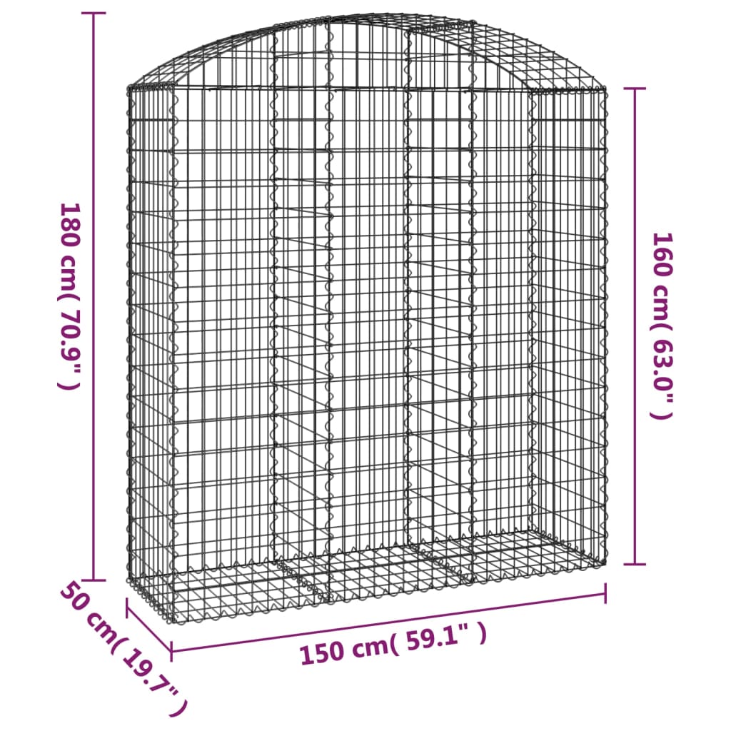 vidaXL Coș gabion arcuit, 150x50x160/180 cm, fier galvanizat