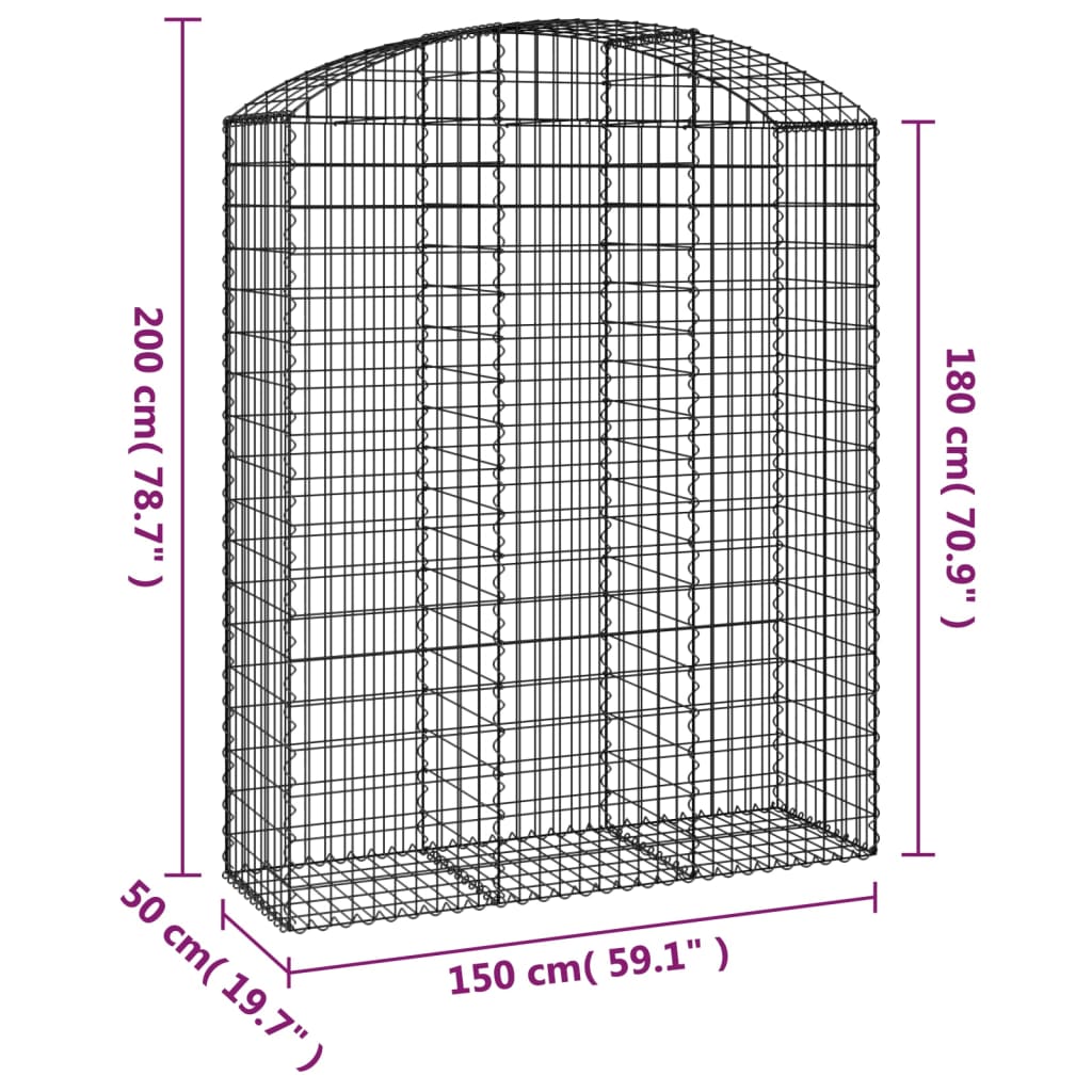 vidaXL Coș gabion arcuit, 150x50x180/200 cm, fier galvanizat