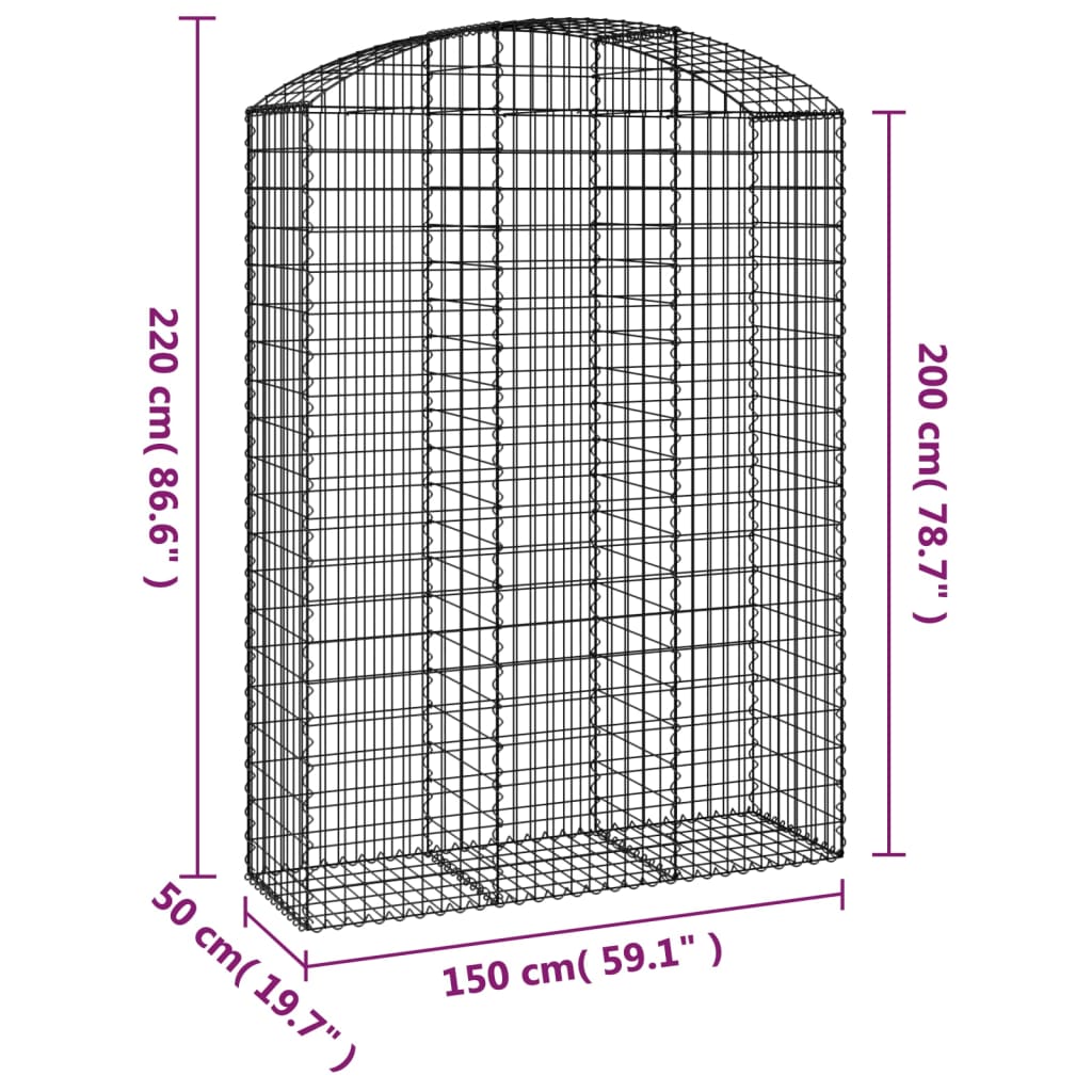 vidaXL Coș gabion arcuit, 150x50x200/220 cm, fier galvanizat