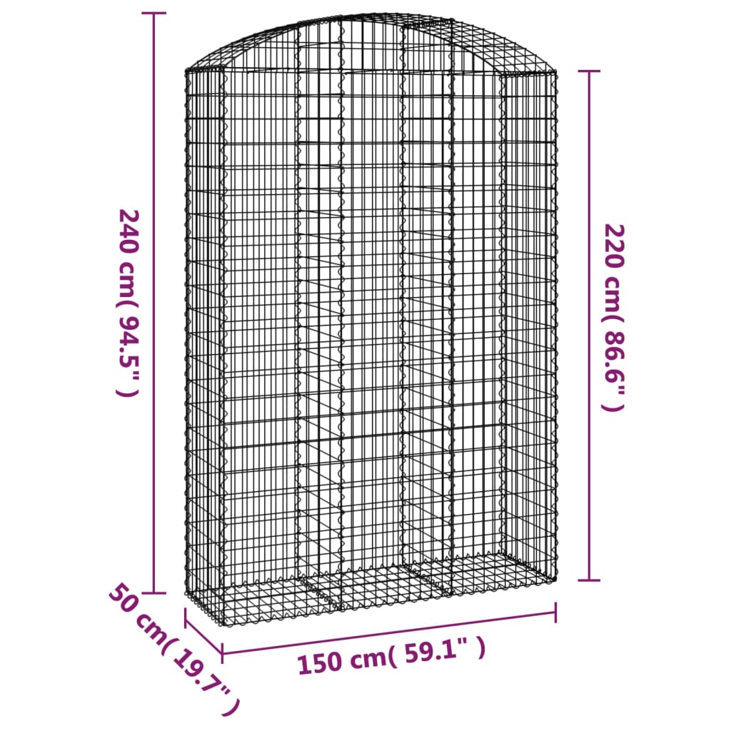 vidaXL Coș gabion arcuit, 150x50x220/240 cm, fier galvanizat vidaXL Coș gabion arcuit, 150x50x220/240 cm, fier galvanizat