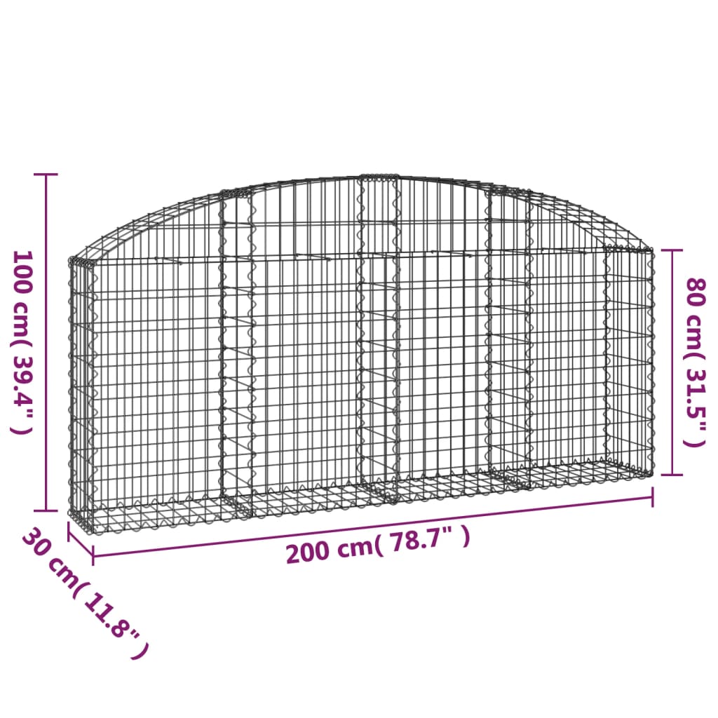 vidaXL Coș gabion arcuit 200x30x80/100 cm fier galvanizat vidaXL Coș gabion arcuit 200x30x80/100 cm fier galvanizat