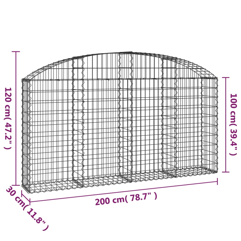 vidaXL Coș gabion arcuit 200x30x100/120 cm fier galvanizat vidaXL Coș gabion arcuit 200x30x100/120 cm fier galvanizat