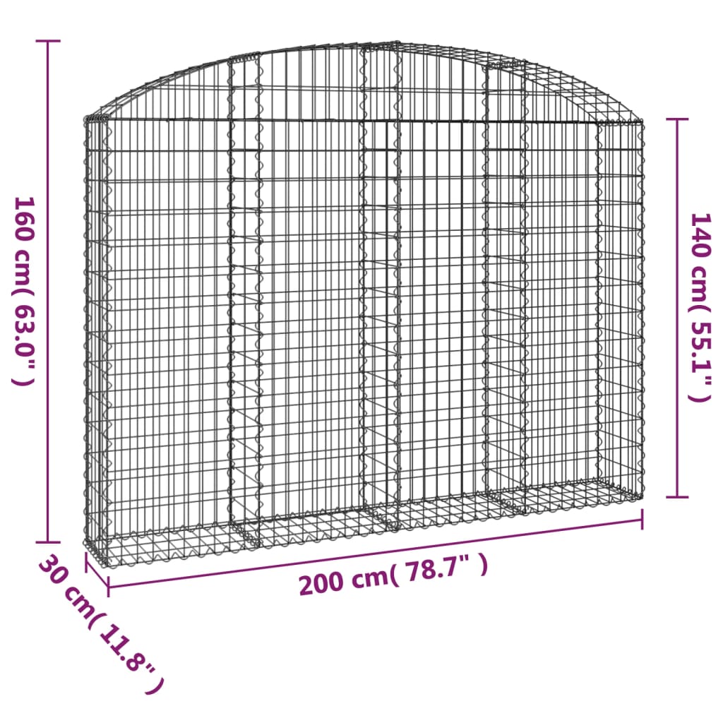 vidaXL Coș gabion arcuit 200x30x140/160 cm fier galvanizat vidaXL Coș gabion arcuit 200x30x140/160 cm fier galvanizat