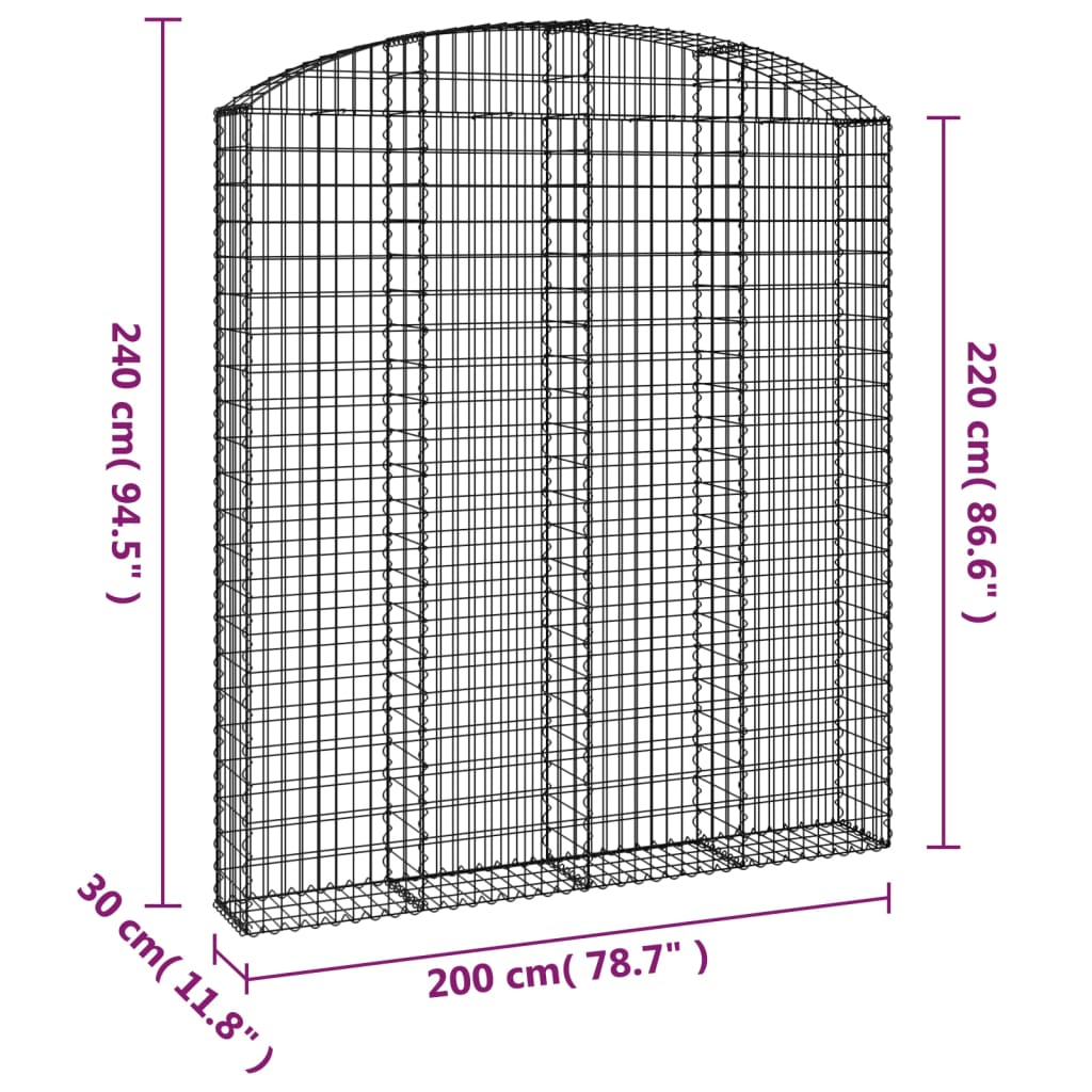 vidaXL Coș gabion arcuit, 200x30x220/240, fier galvanizat
