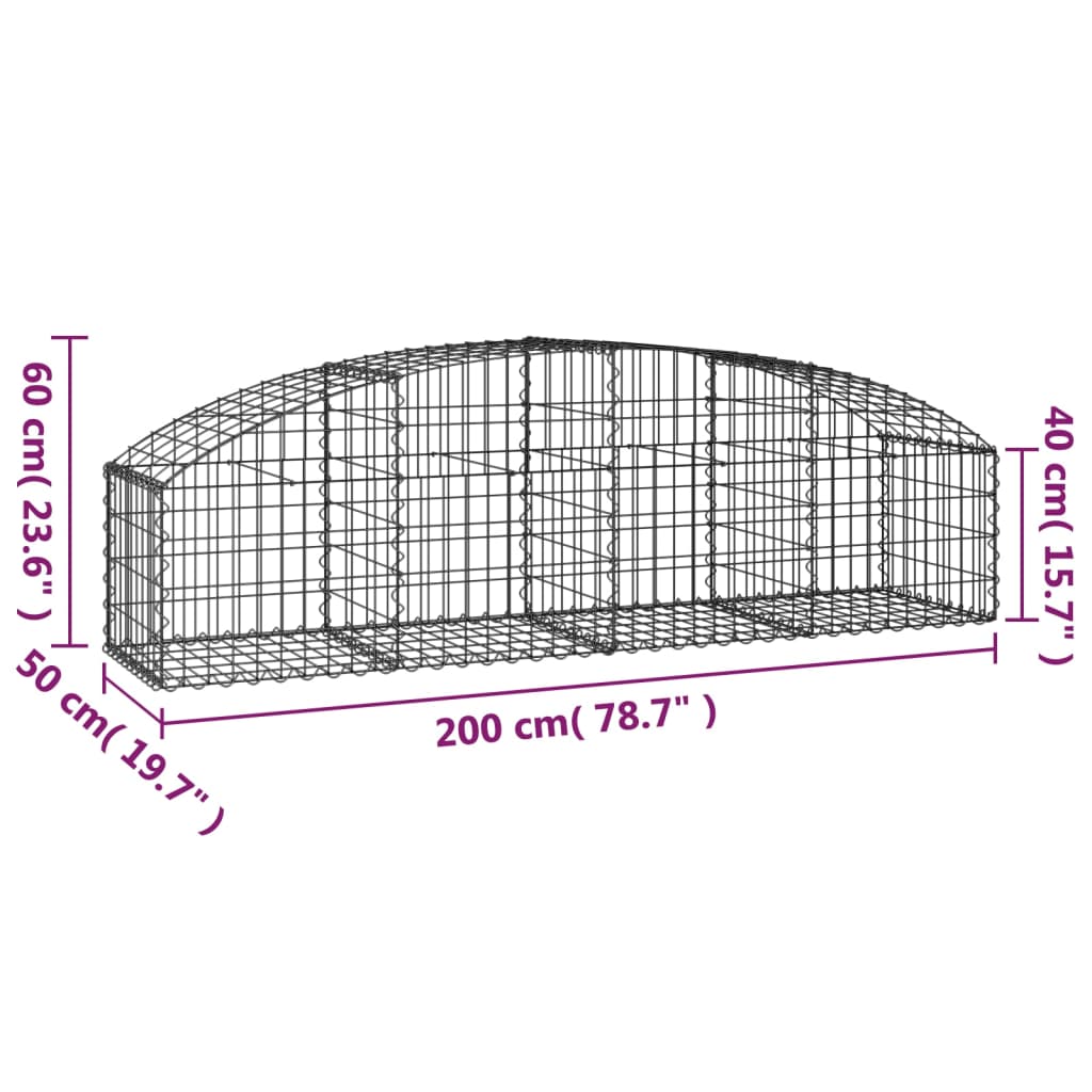 vidaXL Coș gabion arcuit, 200x50x40/60 cm, fier galvanizat