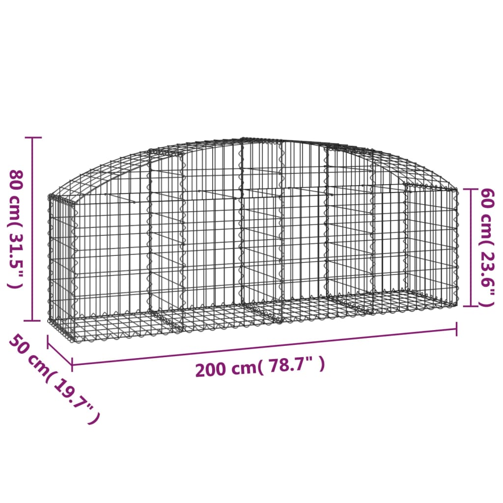 vidaXL Coș gabion arcuit 200x50x60/80 cm fier galvanizat