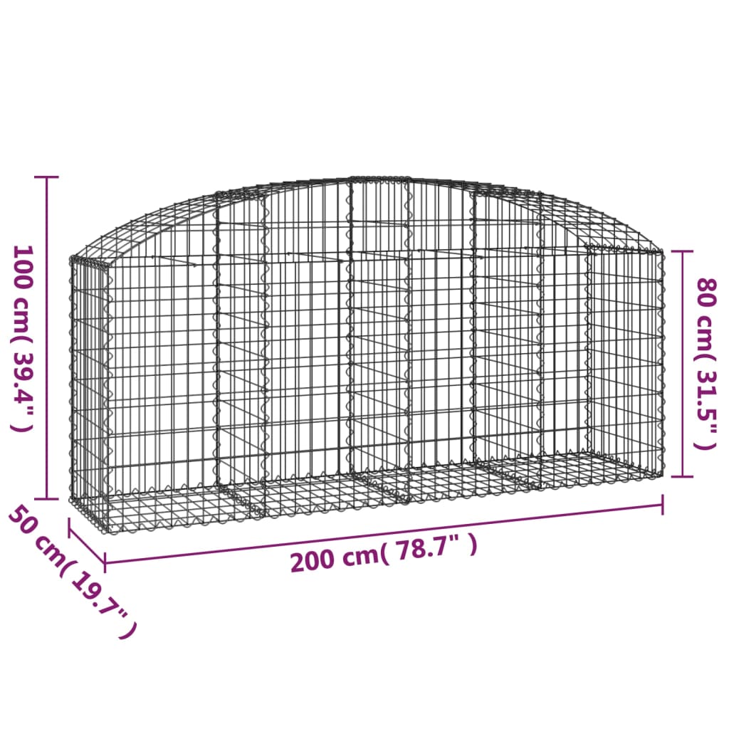 vidaXL Coș gabion arcuit 200x50x80/100 cm fier galvanizat