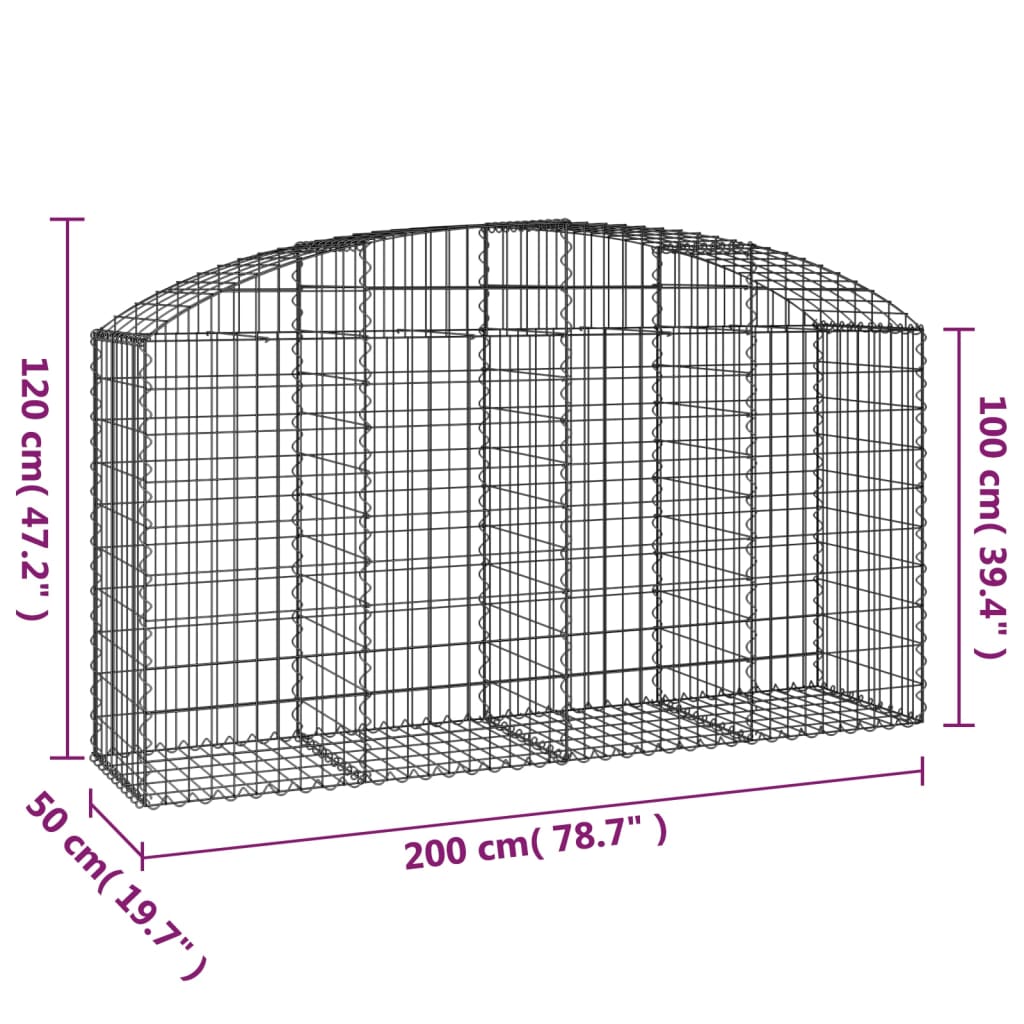 vidaXL Coș gabion arcuit 200x50x100/120 cm fier galvanizat vidaXL Coș gabion arcuit 200x50x100/120 cm fier galvanizat