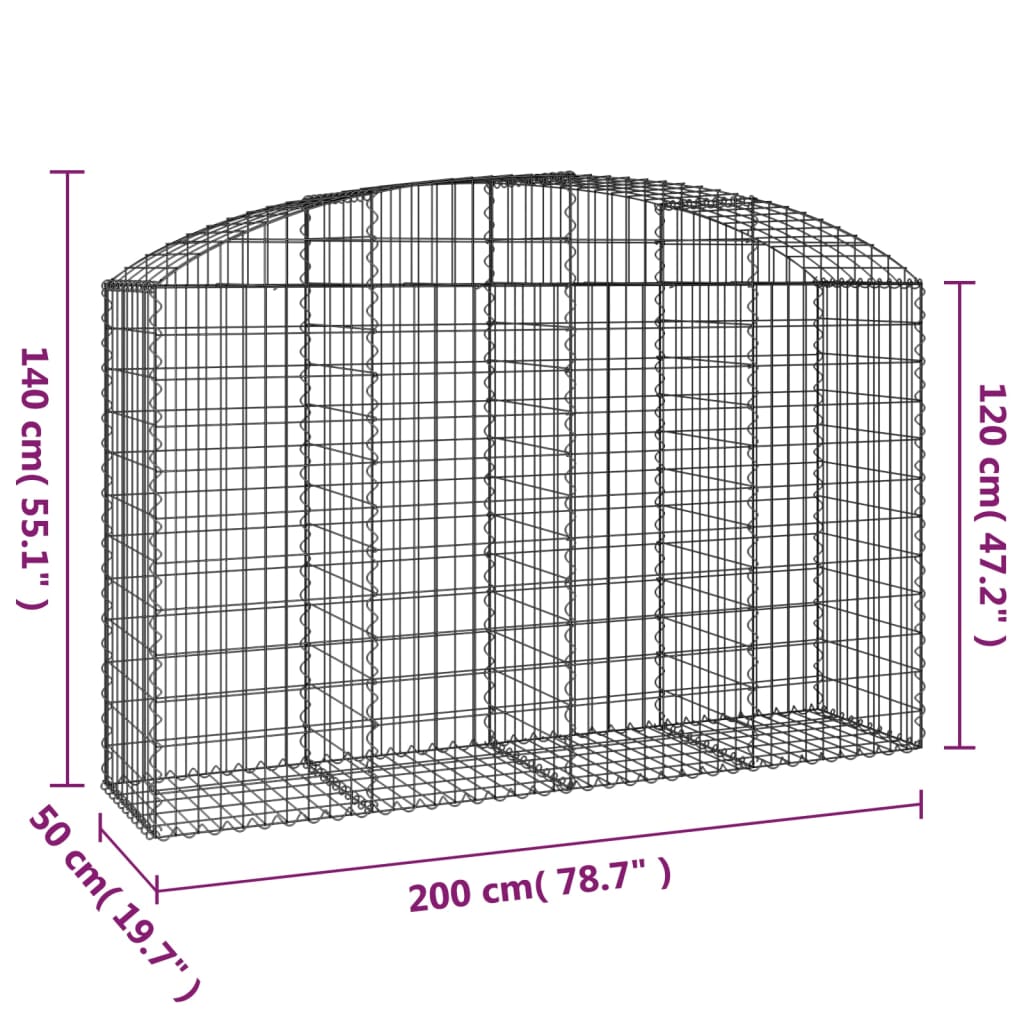 vidaXL Coș gabion arcuit 200x50x120/140 cm fier galvanizat vidaXL Coș gabion arcuit 200x50x120/140 cm fier galvanizat
