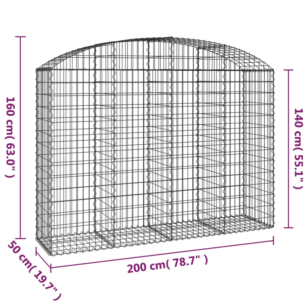 vidaXL Coș gabion arcuit, 200x50x140/160 cm, fier galvanizat