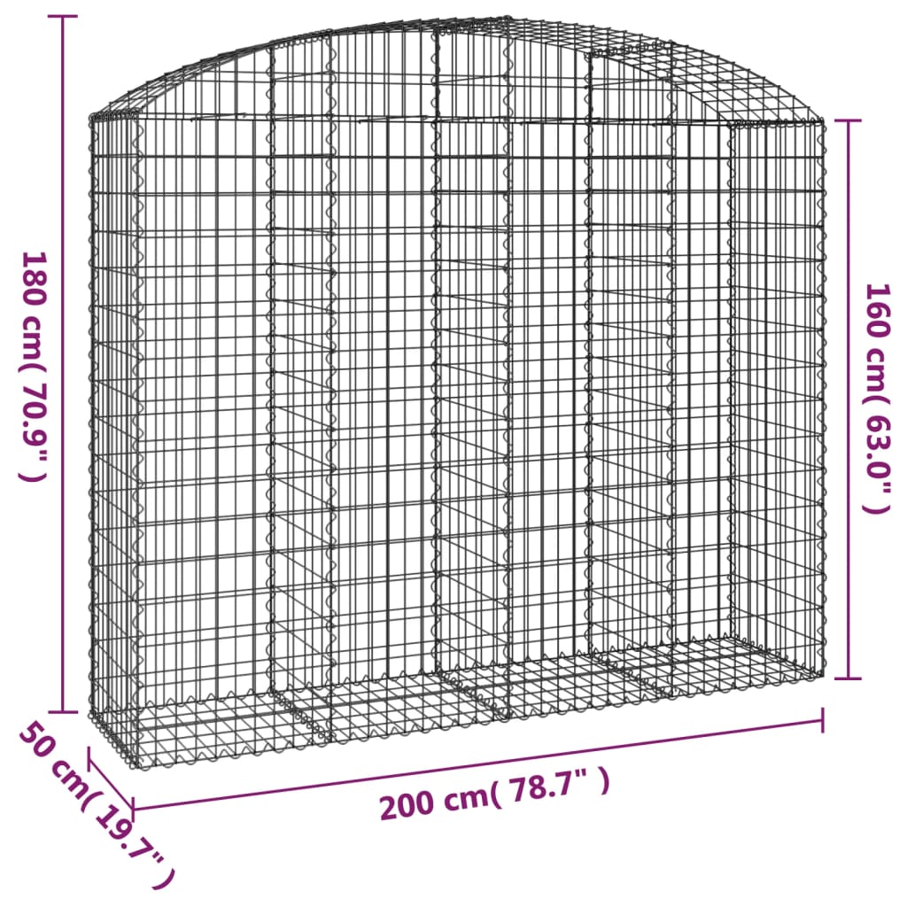vidaXL Coș gabion arcuit, 200x50x160/180 cm, fier galvanizat