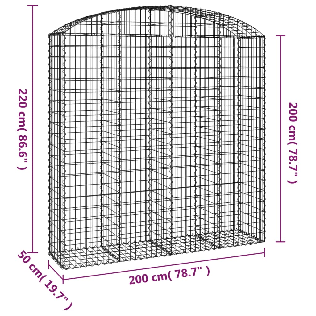 vidaXL Coș gabion arcuit 200x50x200/220 cm fier galvanizat vidaXL Coș gabion arcuit 200x50x200/220 cm fier galvanizat