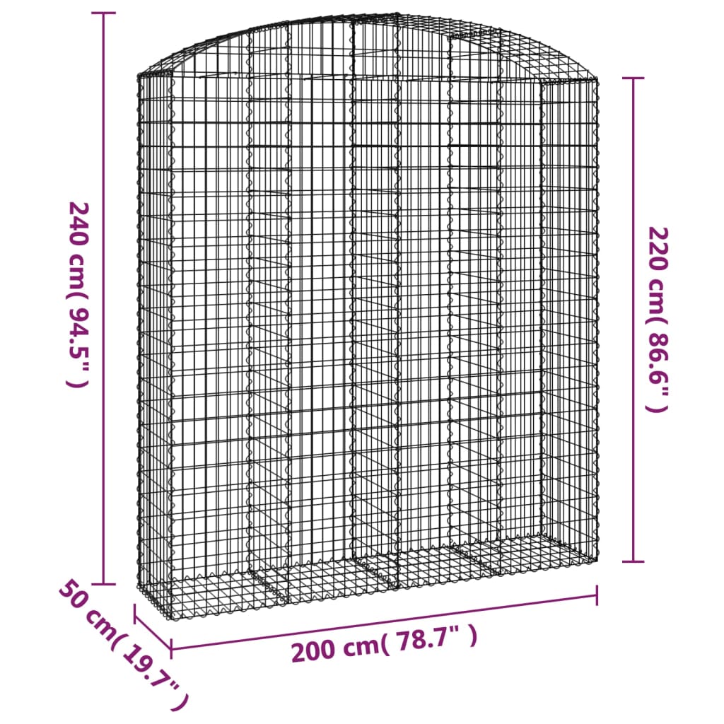 vidaXL Coș gabion arcuit, 200x50x220/240 cm, fier galvanizat