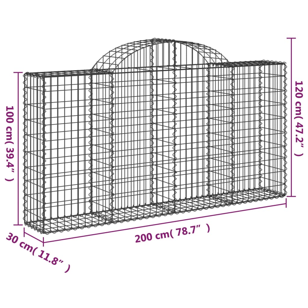 vidaXL Coș gabion arcuit 200x30x100/120 cm fier galvanizat vidaXL Coș gabion arcuit 200x30x100/120 cm fier galvanizat