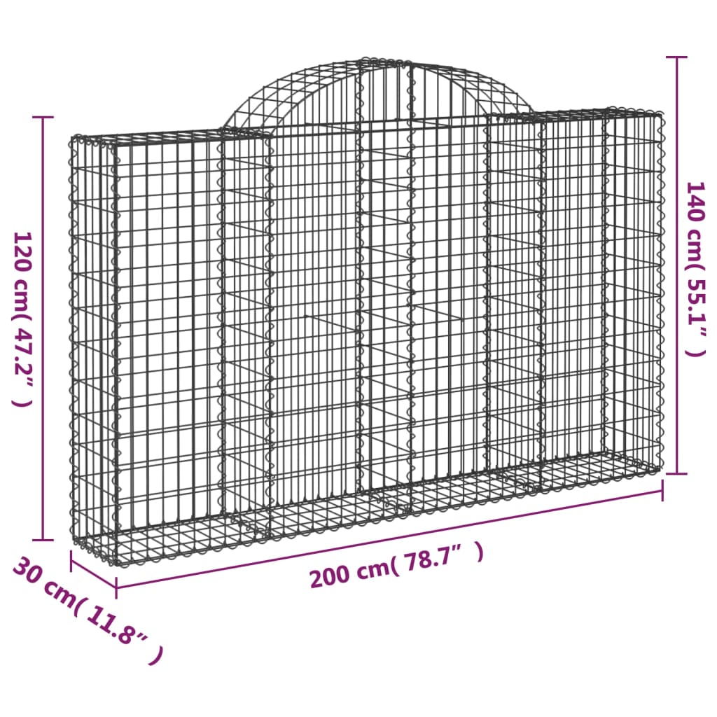 vidaXL Coș gabion arcuit 200x30x120/140 cm fier galvanizat vidaXL Coș gabion arcuit 200x30x120/140 cm fier galvanizat
