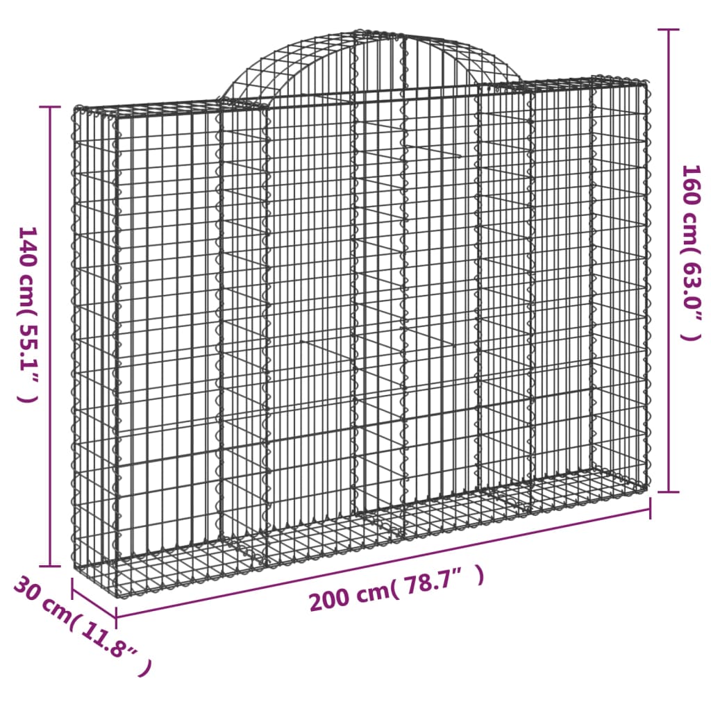 vidaXL Coș gabion arcuit 200x30x140/160 cm fier galvanizat vidaXL Coș gabion arcuit 200x30x140/160 cm fier galvanizat