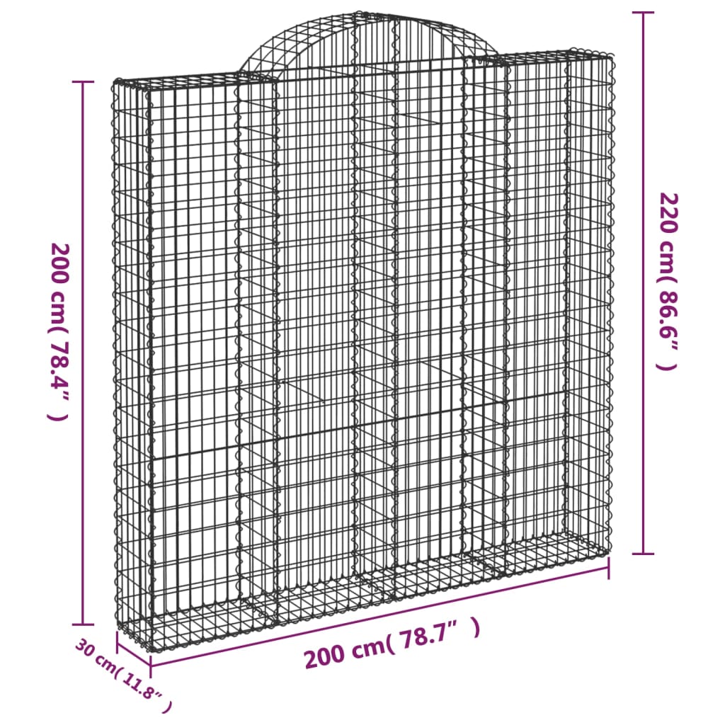 vidaXL Coș gabion arcuit 200x30x200/220 cm fier galvanizat vidaXL Coș gabion arcuit 200x30x200/220 cm fier galvanizat