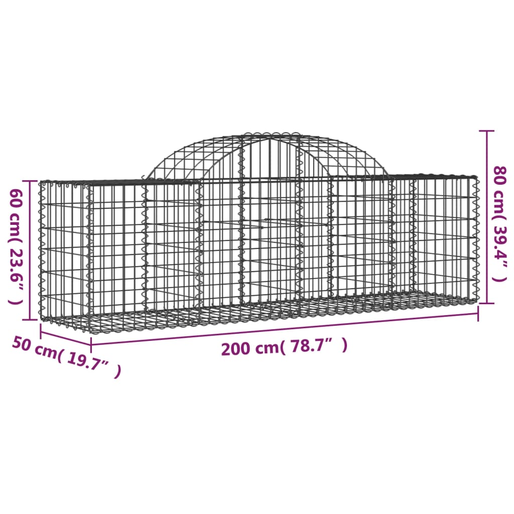 vidaXL Coș gabion arcuit 200x50x60/80 cm fier galvanizat vidaXL Coș gabion arcuit 200x50x60/80 cm fier galvanizat