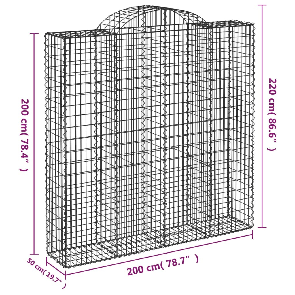 vidaXL Coș gabion arcuit 200x50x200/220 cm fier galvanizat vidaXL Coș gabion arcuit 200x50x200/220 cm fier galvanizat