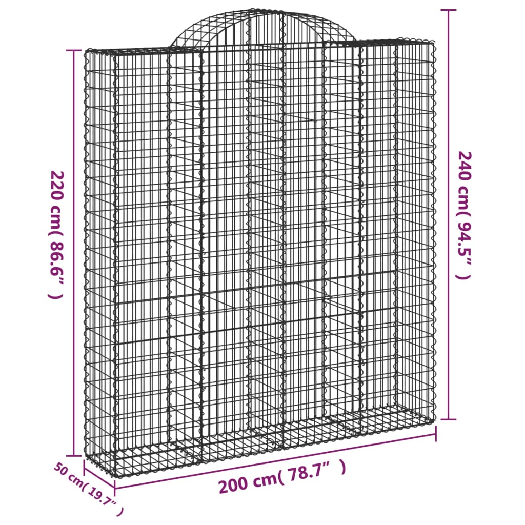 vidaXL Coș gabion arcuit, 200x50x220/240 cm, fier galvanizat