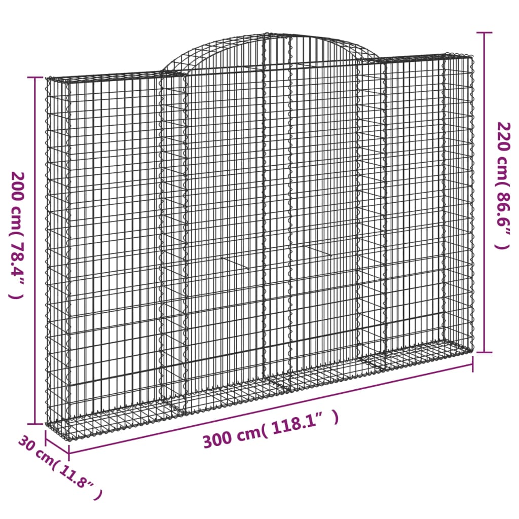 vidaXL Coș gabion arcuit, 300x30x200/220 cm, fier galvanizat vidaXL Coș gabion arcuit, 300x30x200/220 cm, fier galvanizat