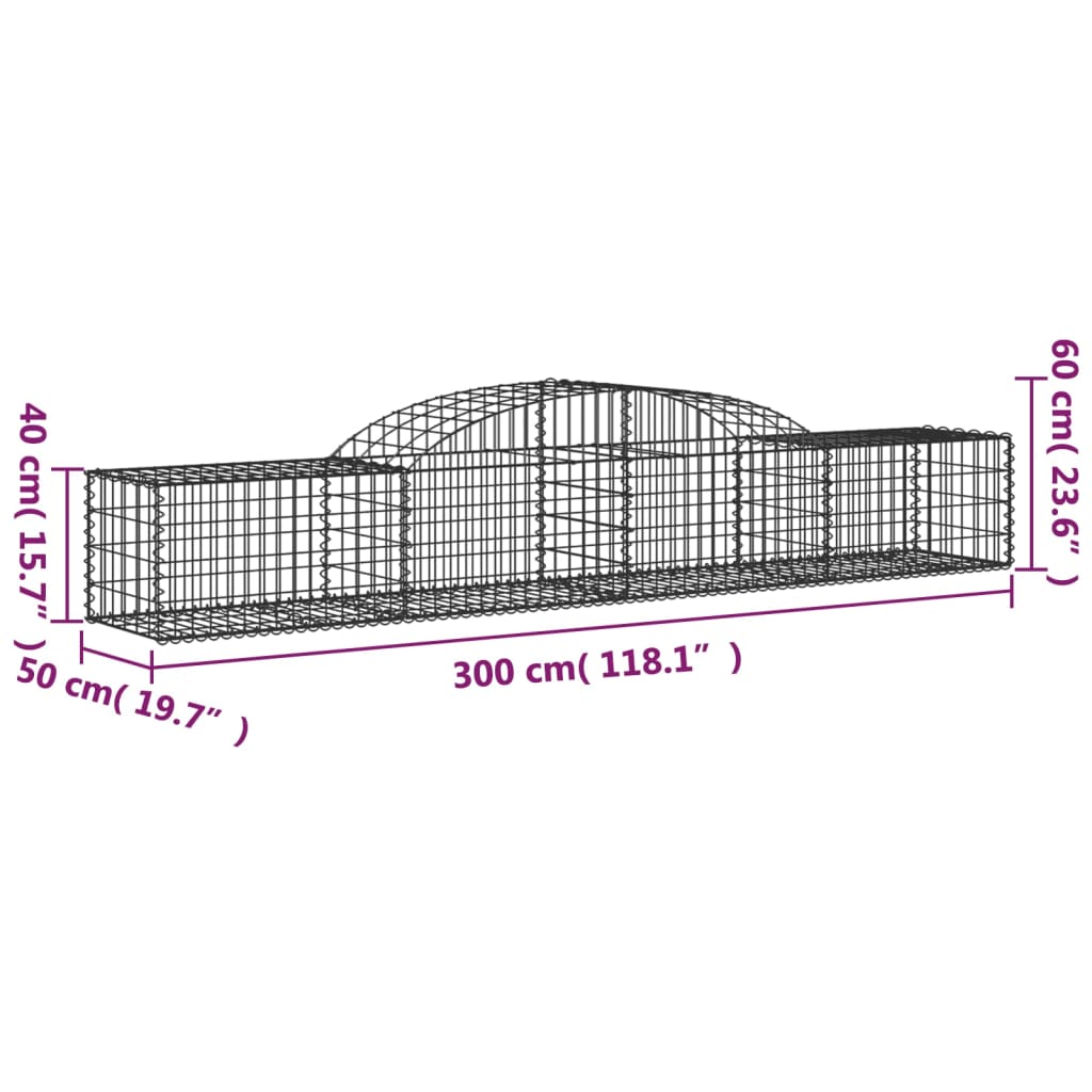 vidaXL Coș gabion arcuit, 300x50x40/60 cm, fier galvanizat