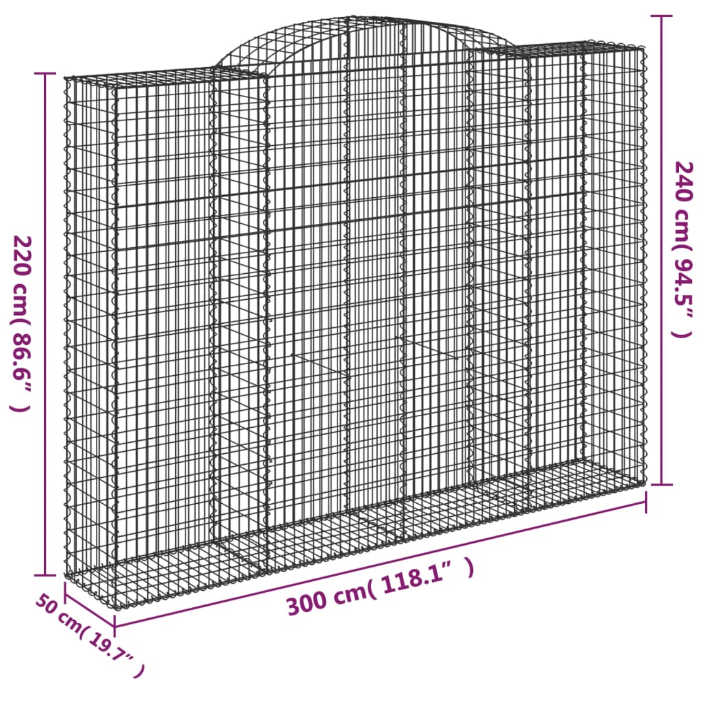 vidaXL Coș gabion arcuit, 300x50x220/240, fier galvanizat