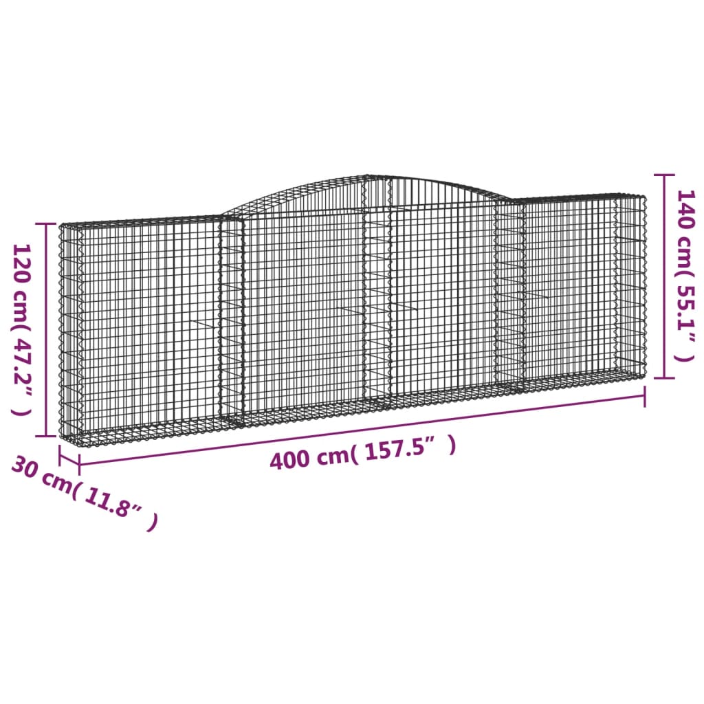 vidaXL Coș gabion arcuit 400x30x120/140 cm fier galvanizat vidaXL Coș gabion arcuit 400x30x120/140 cm fier galvanizat