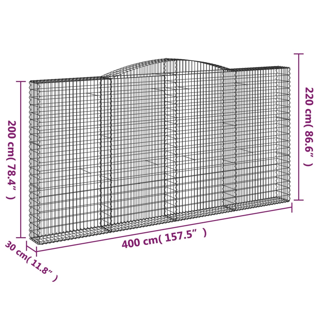 vidaXL Coș gabion arcuit 400x30x200/220 cm fier galvanizat
