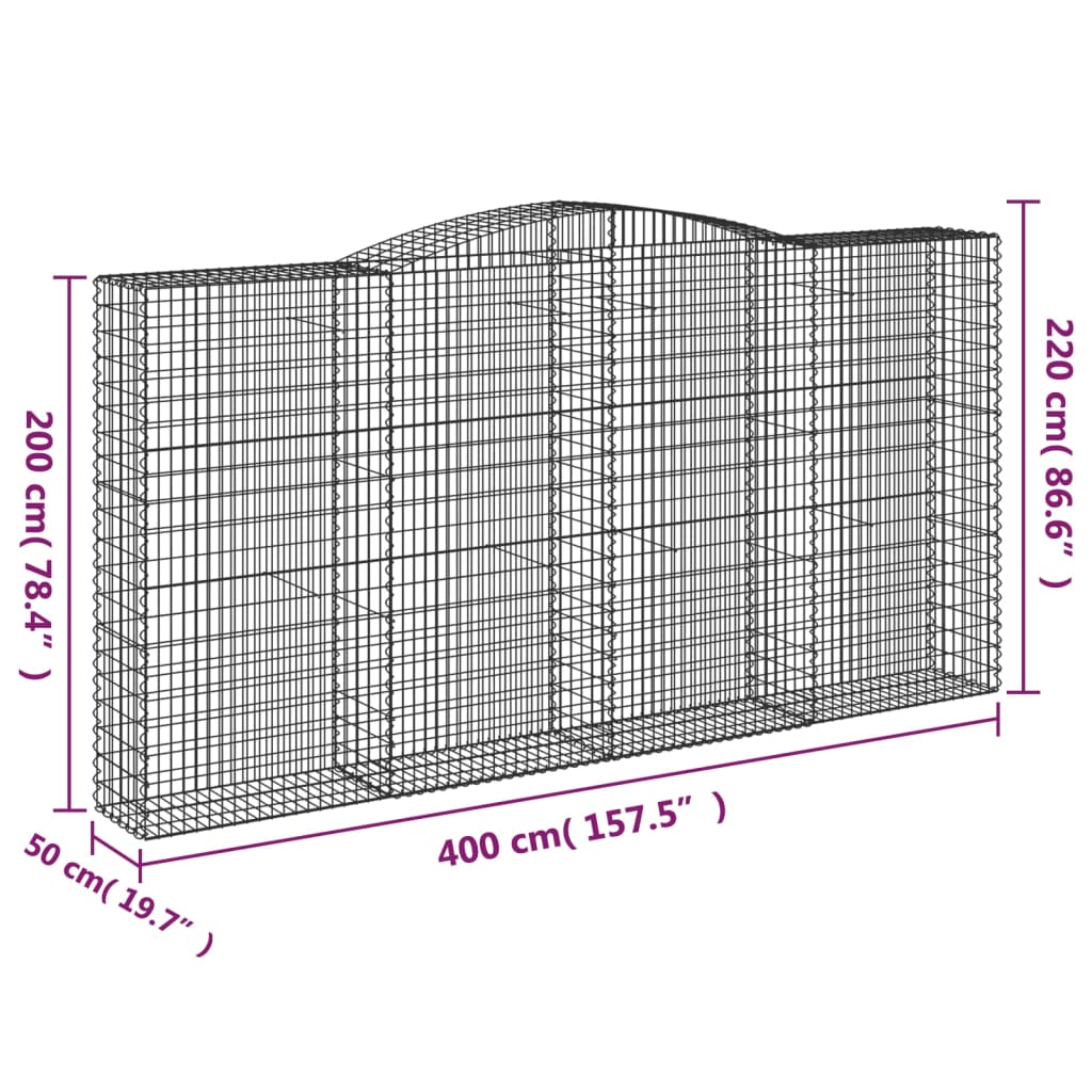 vidaXL Coș gabion arcuit 400x50x200/220 cm fier galvanizat