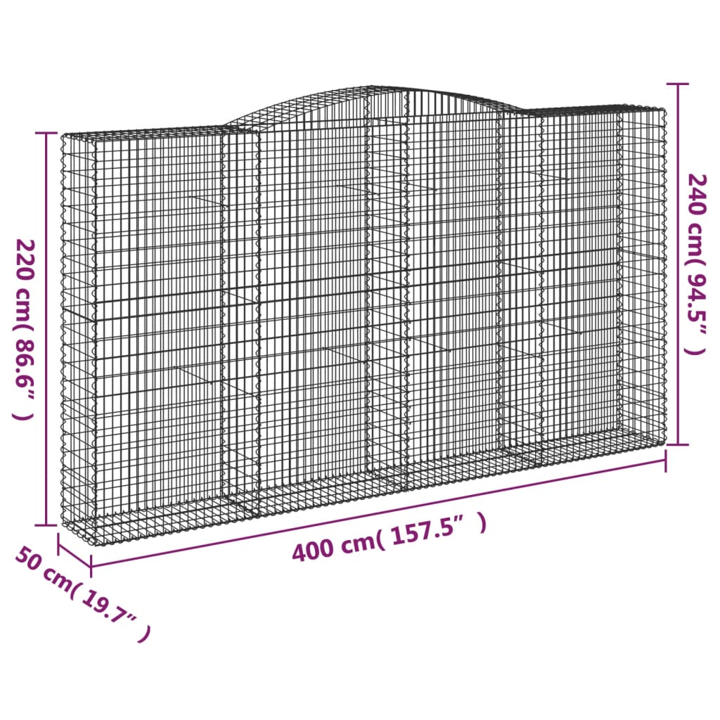 vidaXL Coș gabion arcuit 400x50x220/240 cm fier galvanizat vidaXL Coș gabion arcuit 400x50x220/240 cm fier galvanizat