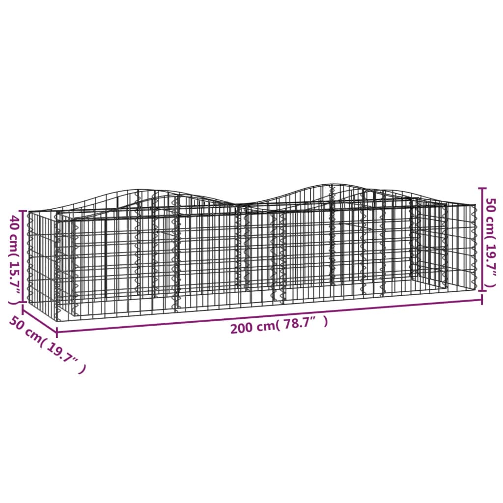 vidaXL Strat înălțat cu gabion arcuit, 200x50x50 cm, fier galvanizat