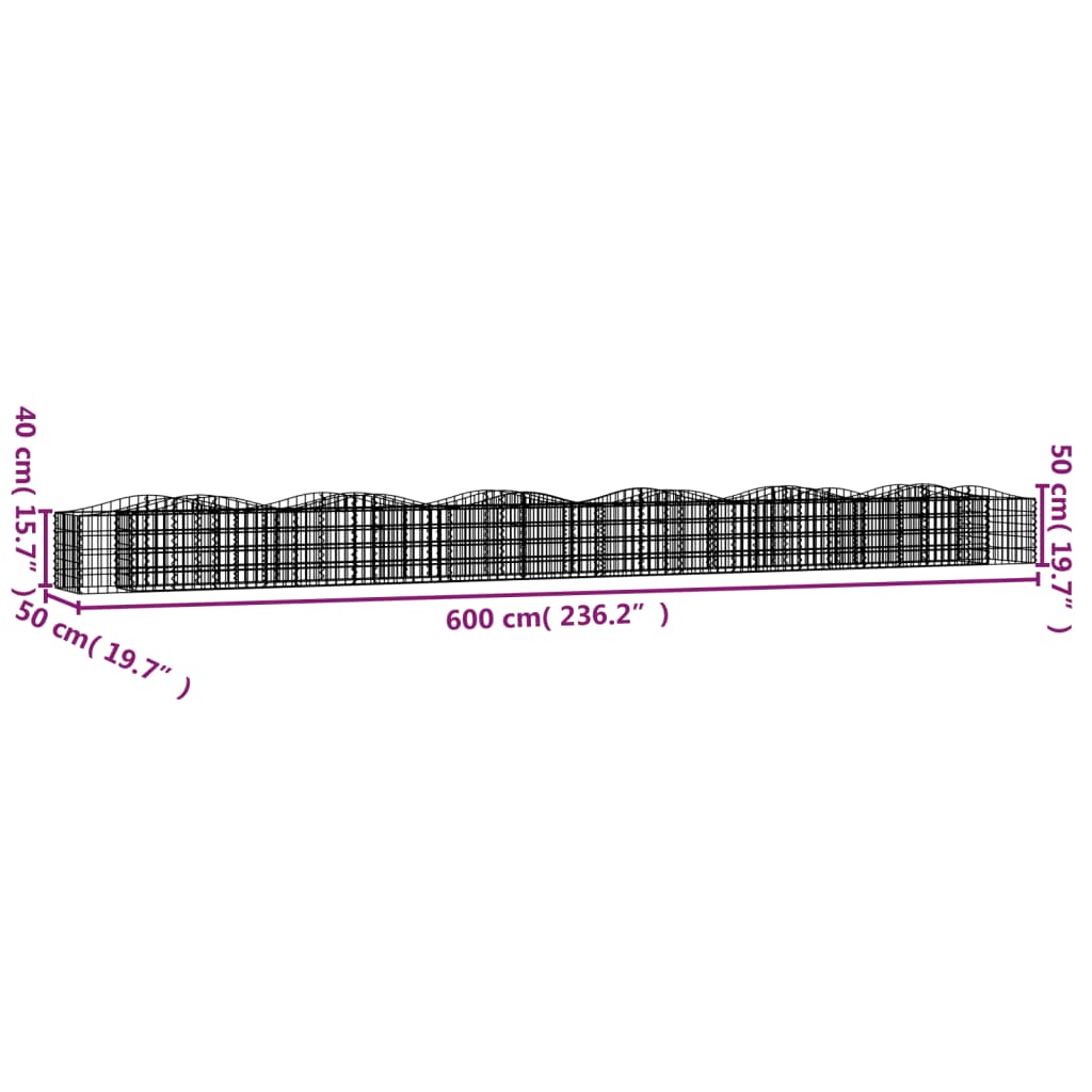 vidaXL Strat înălțat cu gabion arcuit, 600x50x50 cm, fier galvanizat