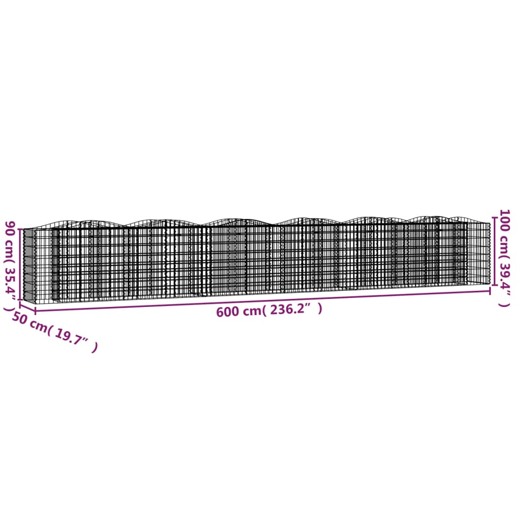 vidaXL Strat înălțat cu gabion arcuit, 600x50x100 cm, fier galvanizat