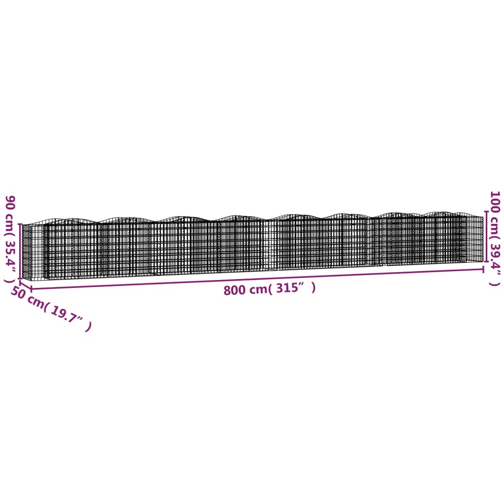 vidaXL Strat înălțat cu gabion arcuit, 800x50x100 cm, fier galvanizat