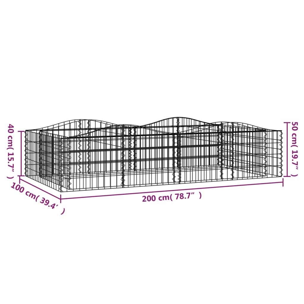vidaXL Strat înălțat cu gabion arcuit, 200x100x50 cm, fier galvanizat
